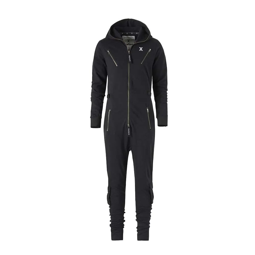 Onepiece Black Hooded Jumpsuit Onesie Zip Front Size S